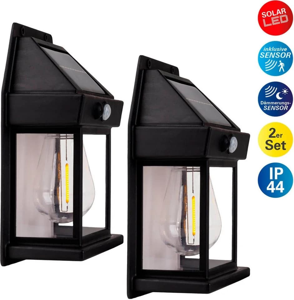 NÄVE Außen-Wandleuchte MIRA 2er Set Solar Schwarz LED - Bild 2