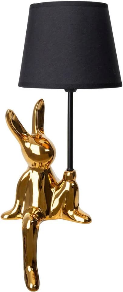 NÄVE Tischleuchte Helge Hase Gold Keramikfuß Textilschwarz