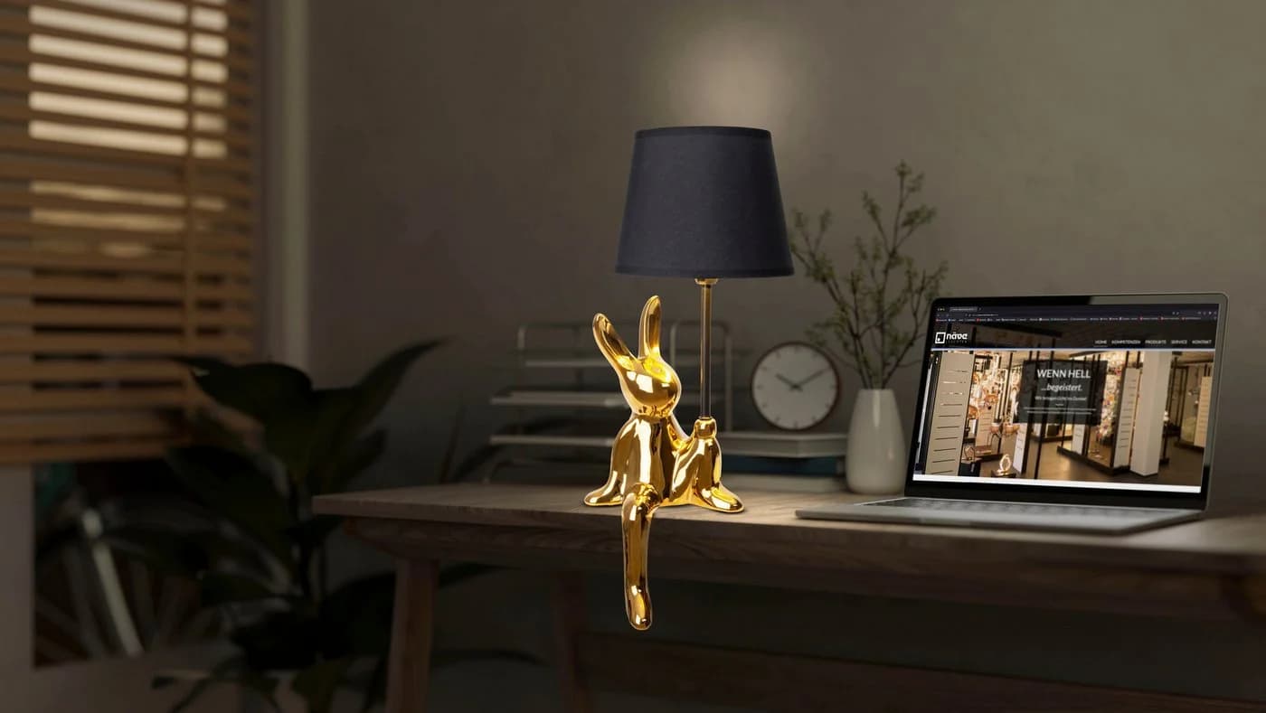 NÄVE Tischleuchte Helge Hase Gold Keramikfuß Textilschwarz - Bild 2