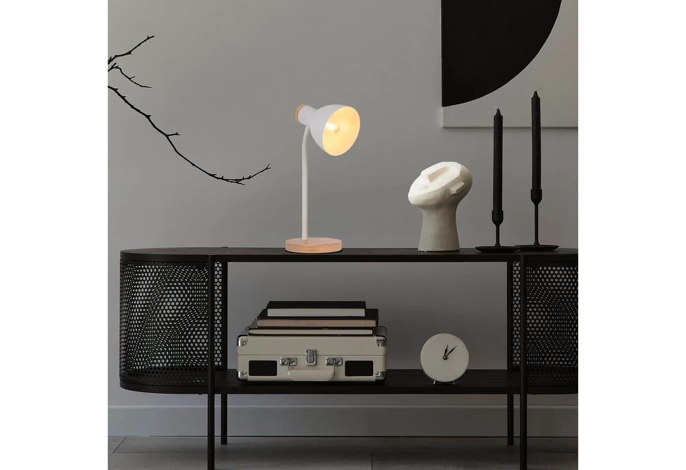 NÄVE Schreibtischlampe Marie Weiß Holz Metall 36,5 cm