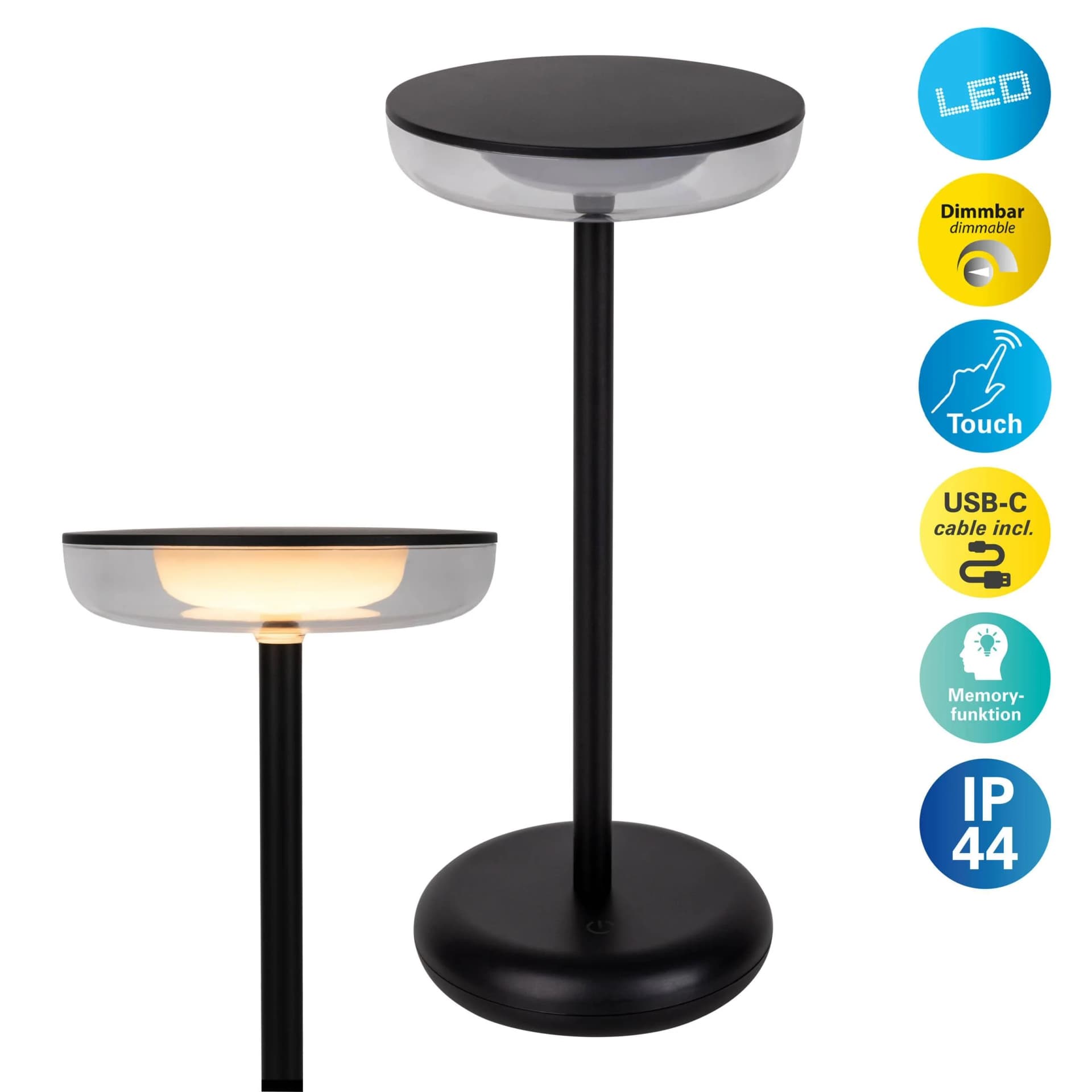 näve LED Tischleuchte Pasi Schwarz Dimmbar Akku