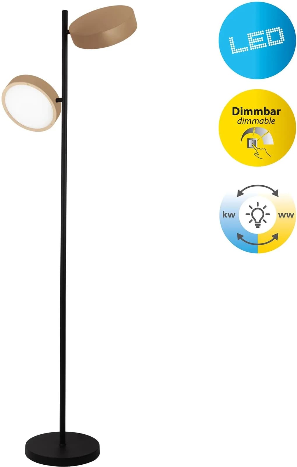 NÄVE LED Stehlampe Tessa Beige Retro Design 2-flammig 165 cm