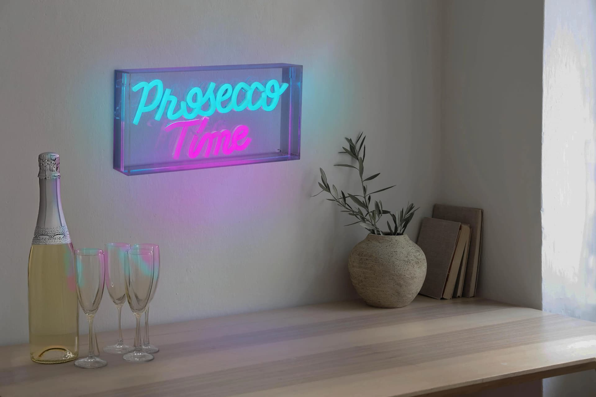 NÄVE LED Dekolicht PROSECCO TIME Transparent Blau Rot USB