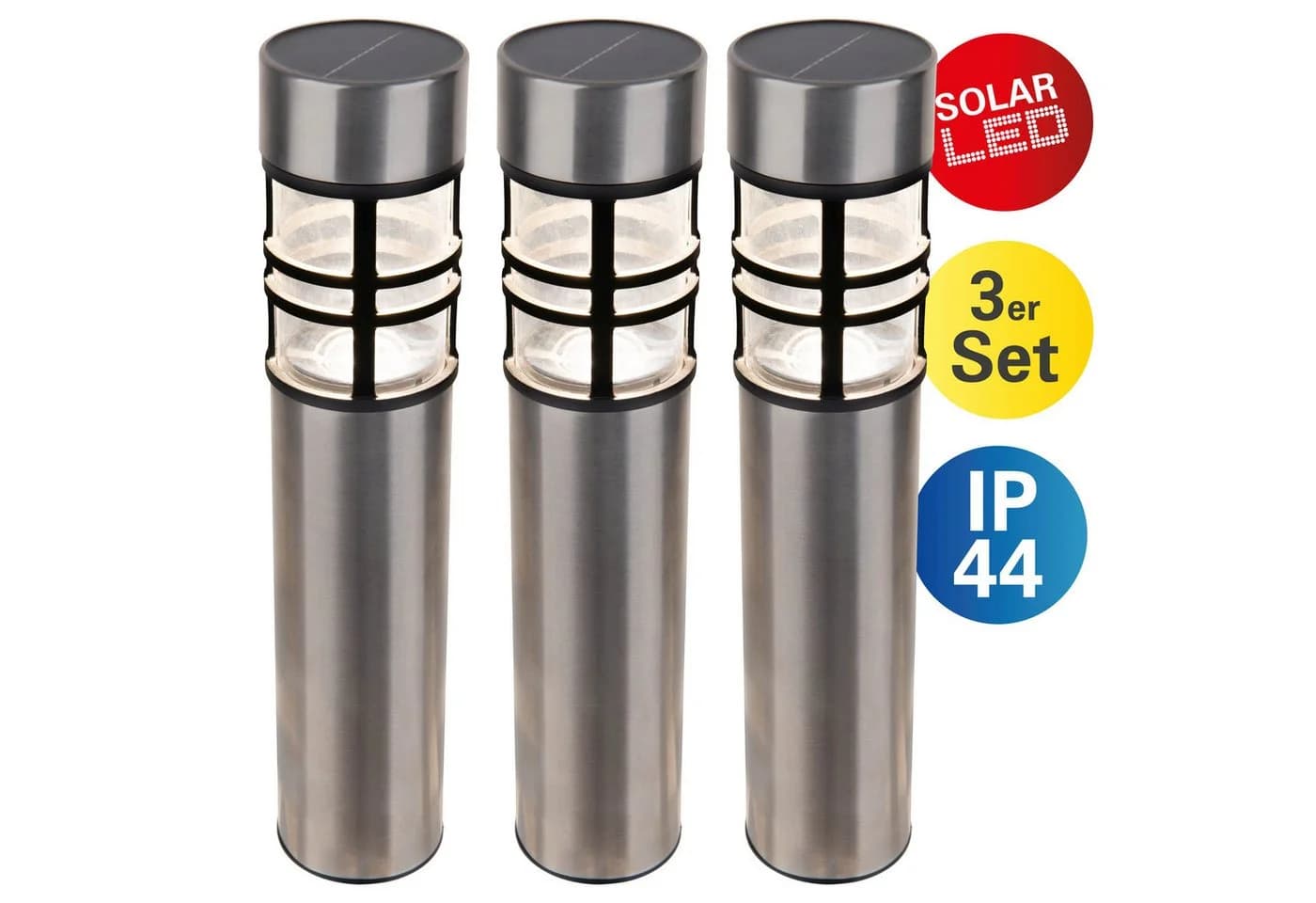 näve LED Solarleuchte Bobby 3er Set Grau Edelstahl IP44 - Bild 2