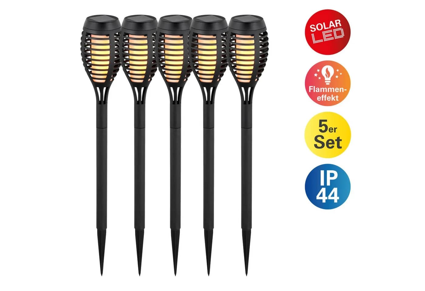 näve LED Solarleuchte Fanilo 5er Set Schwarz Flammeneffekt - Bild 2