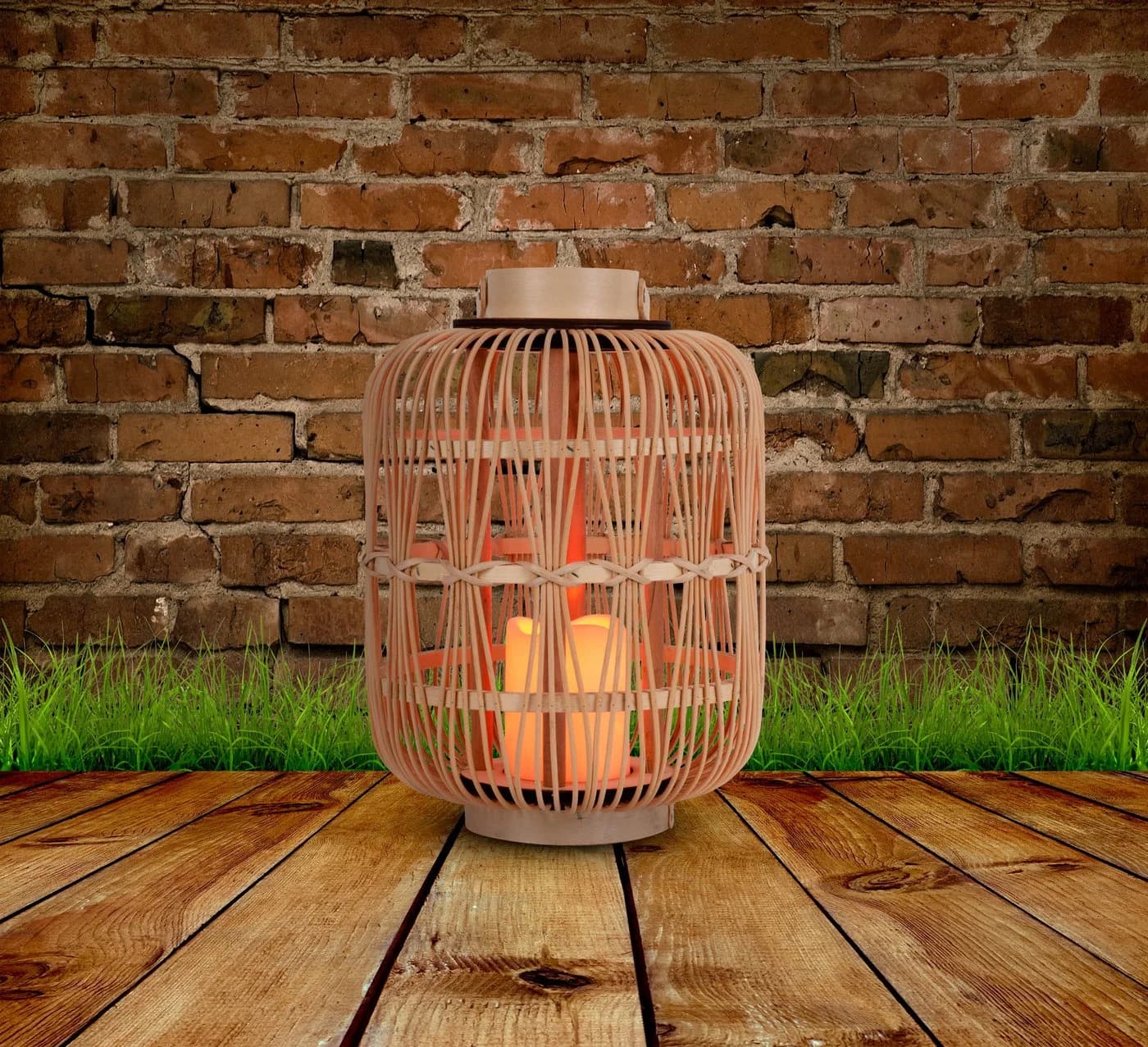 NÄVE LED Dekolicht Korbinian Rattankorb Beige Natur Timer