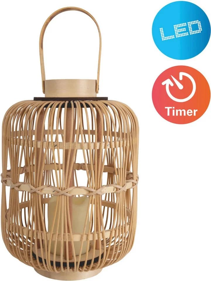 NÄVE LED Dekolicht Korbinian Rattankorb Beige Natur Timer - Bild 2