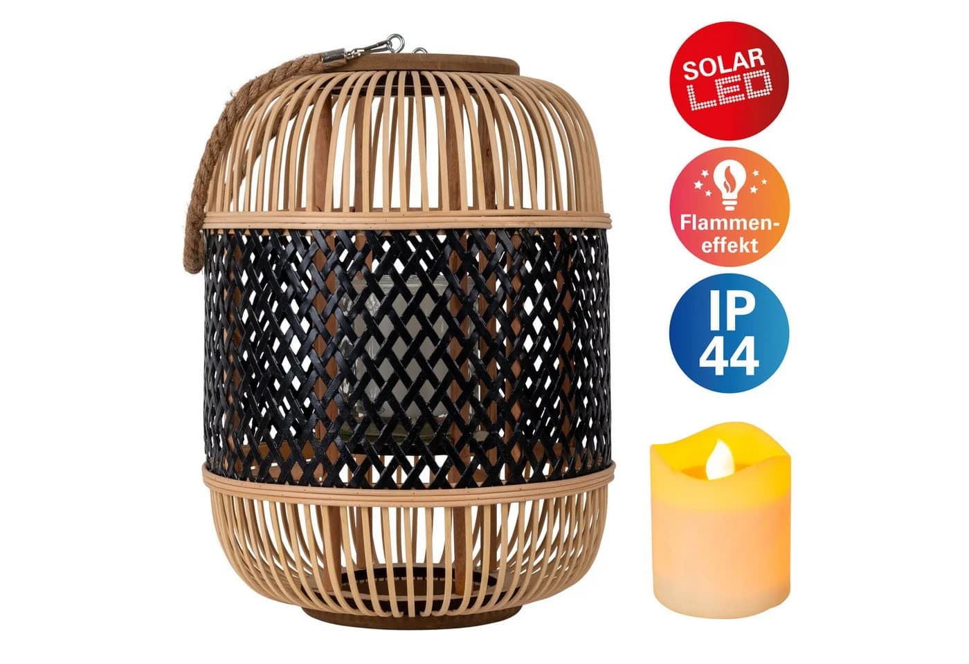 NÄVE LED Dekolicht Korbinian Schwarz Natur Solar Laterne 27 cm - Bild 2