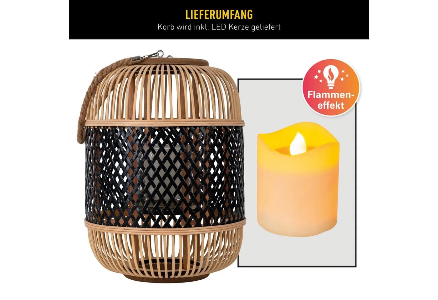 NÄVE LED Dekolicht Korbinian Schwarz Natur Solar Laterne 27 cm - Bild 5