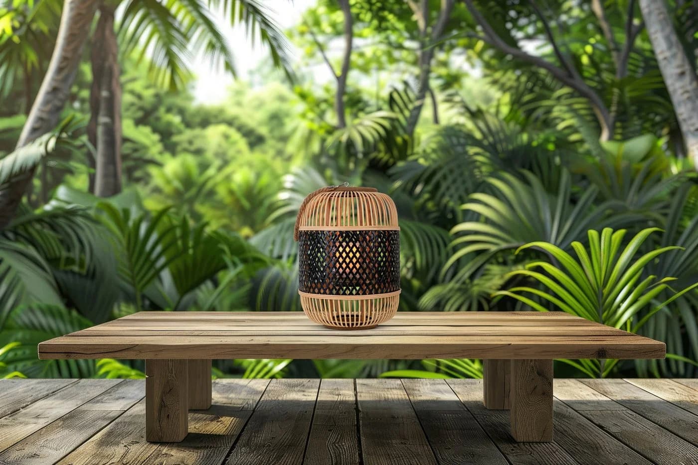 NÄVE LED Laterne Korbinian Schwarz Natur Rattankorb Solar