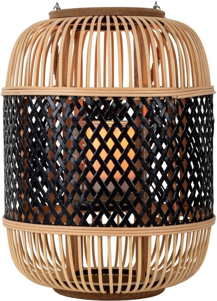 NÄVE LED Laterne Korbinian Schwarz Natur Rattankorb Solar - Bild 3