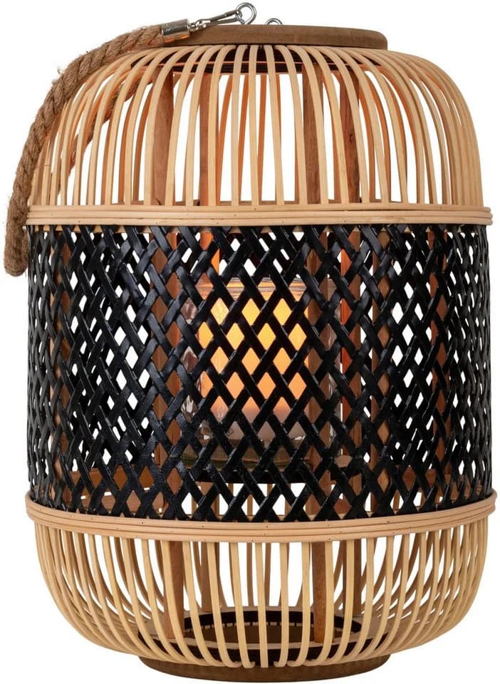 NÄVE LED Laterne Korbinian Schwarz Natur Rattankorb Solar - Bild 5