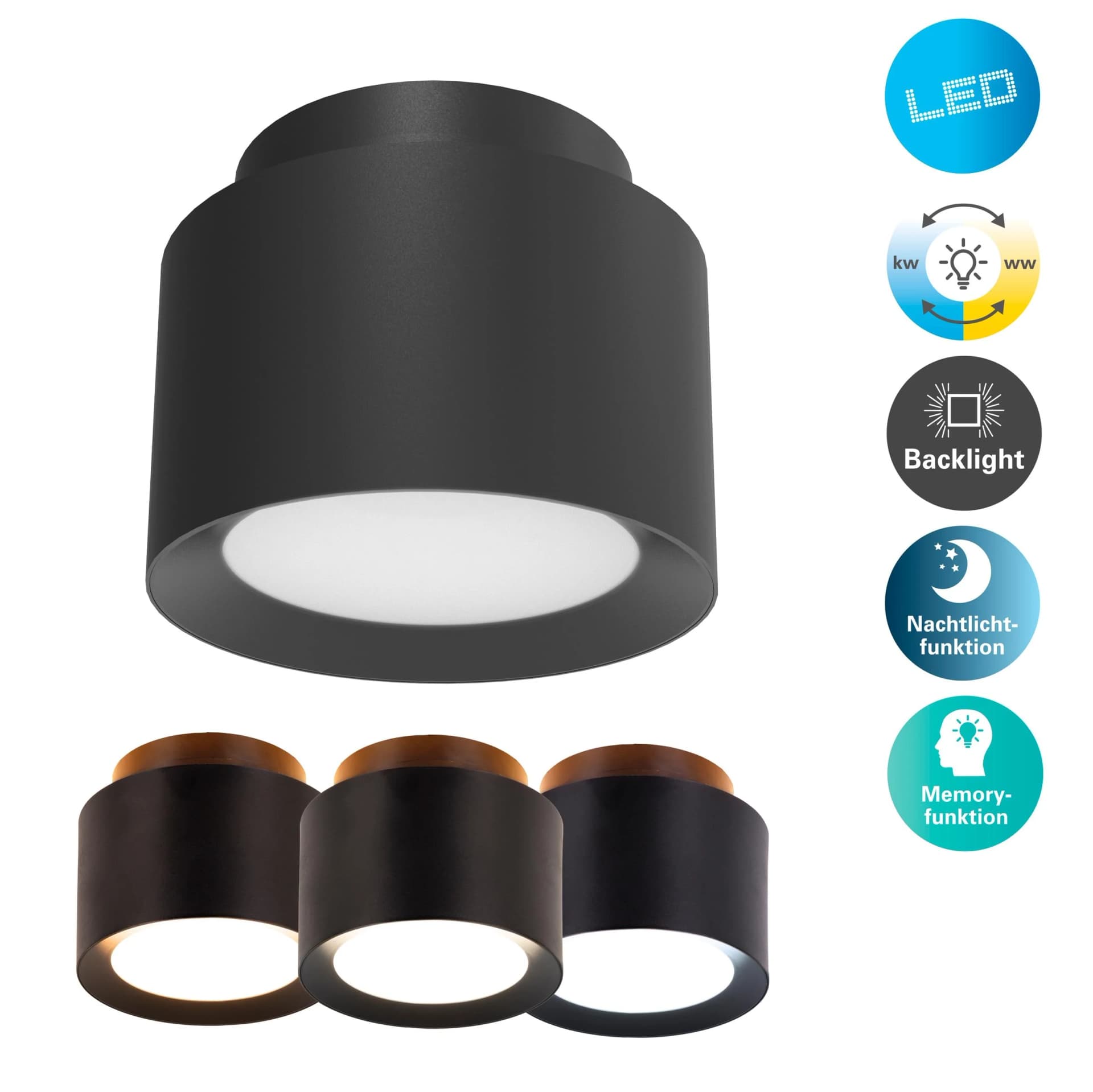 NAEVE LED-Deckenspot Trimes Ø 11,5 cm Schwarz CCT Step-Dim