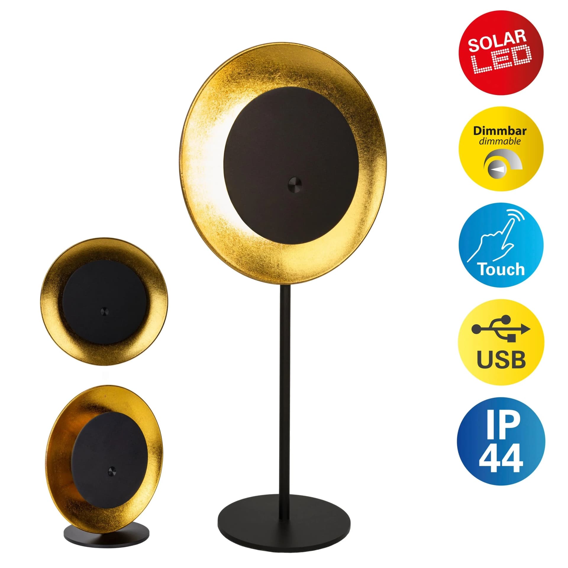 NAEVE LED-Akku-Tischleuchte Solan Schwarz/Gold Solar IP54 - Bild 2