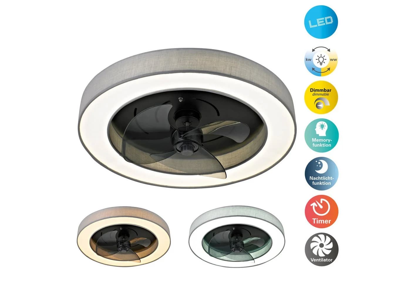 OTTO HOME LED Deckenleuchte Vittor Grau mit Ventilator - Bild 2
