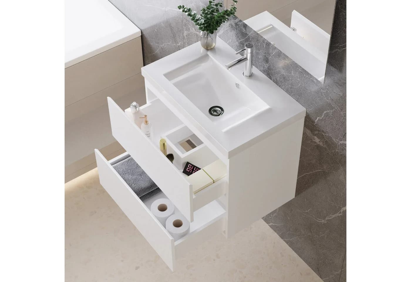 duschspa Badmöbel-Set Waschtisch mit Hochschrank und Softclose - Bild 4