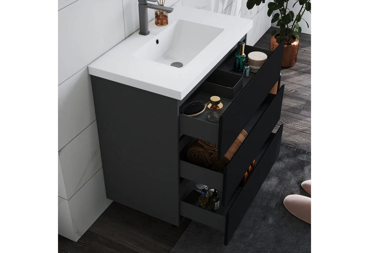 duschspa Waschtisch-Set mit Unterschrank Grau/Schwarz