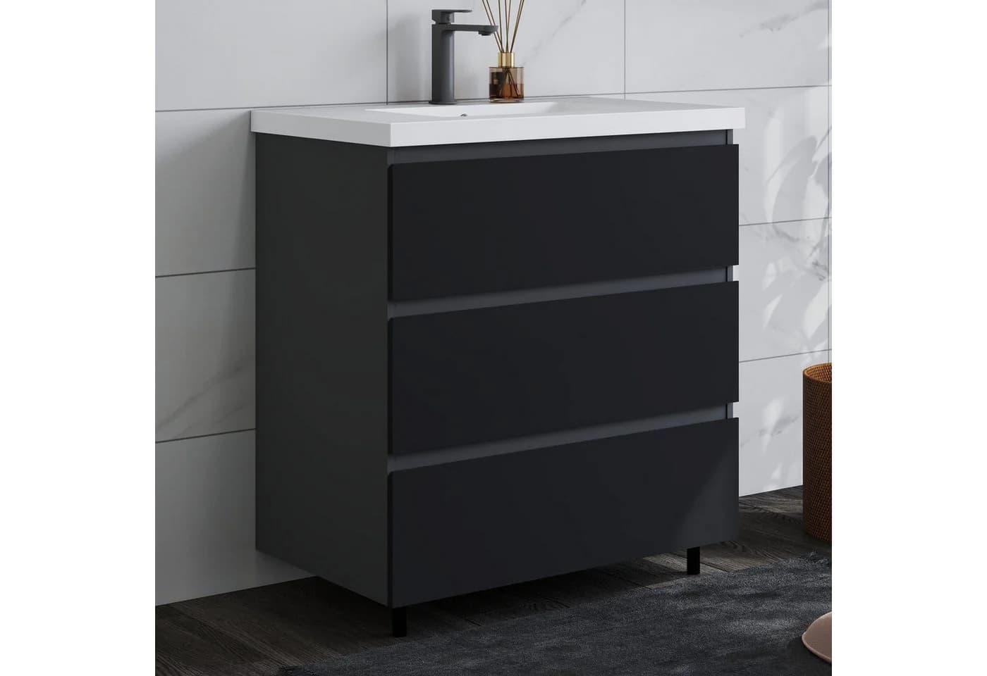 duschspa Waschtisch-Set mit Unterschrank Grau/Schwarz - Bild 2