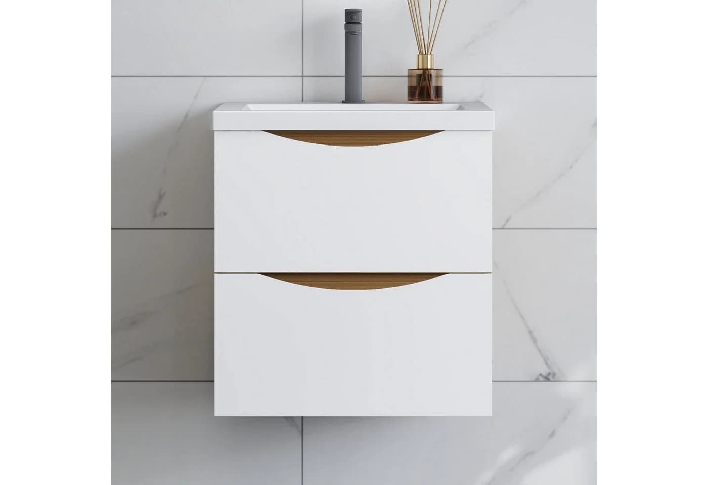 duschspa Smiley Waschtisch mit Unterschrank Matt Nussbaum/Weiß - Bild 3