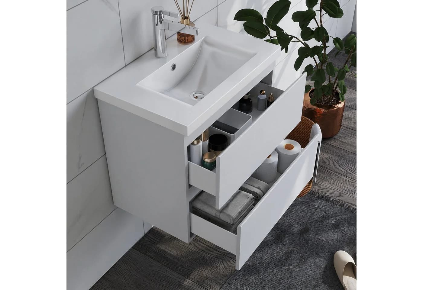 duschspa Waschtisch-Set mit Unterschrank und Badschrank, Matt Weiß