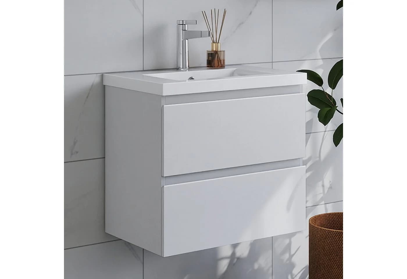 duschspa Waschtisch-Set mit Unterschrank und Badschrank, Matt Weiß - Bild 2