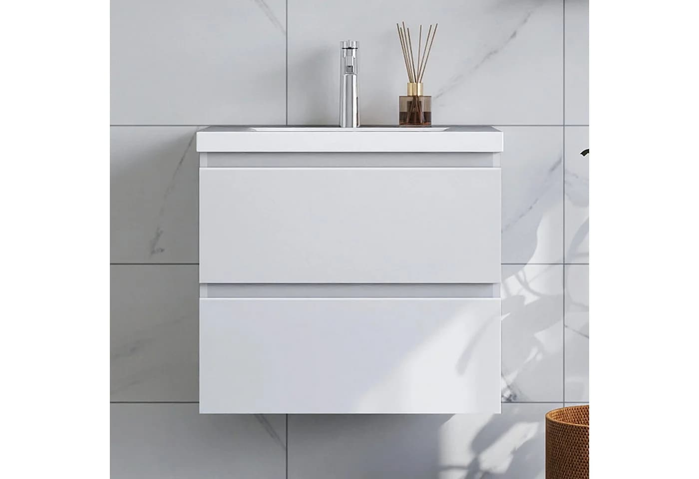 duschspa Waschtisch-Set mit Unterschrank und Badschrank, Matt Weiß - Bild 3