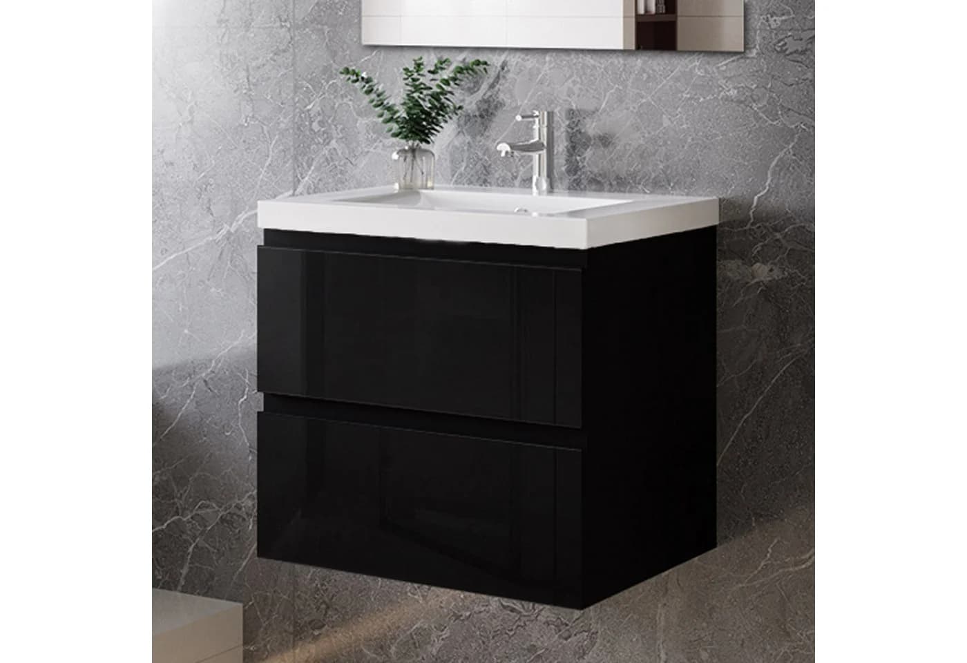 duschspa Waschtisch mit Unterschrank Schwarz Hochglanz Soft-Close - Bild 2