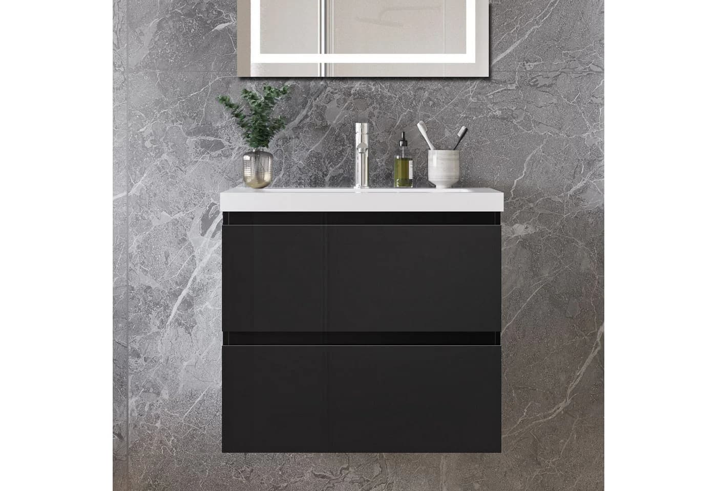 duschspa Waschtisch mit Unterschrank Schwarz Hochglanz Soft-Close - Bild 3