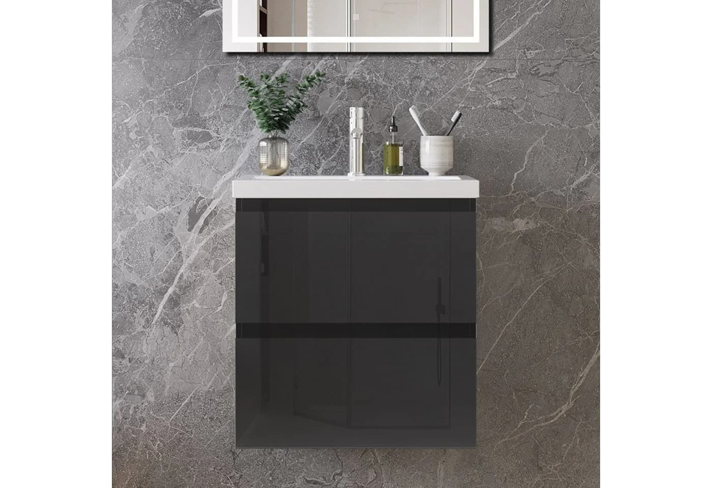 duschspa Waschtisch-Set mit Unterschrank Schwarz Hochglanz - Bild 3