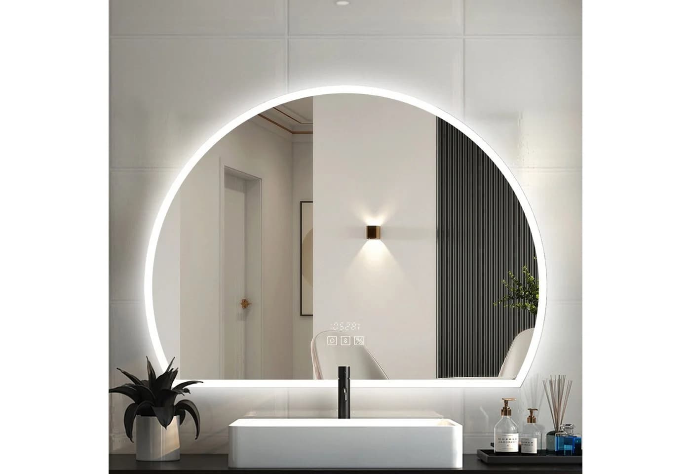 duschspa LED Badspiegel Halbrund Touch/Wandschalter Dimmbar Memory Beschlagfrei - Bild 2