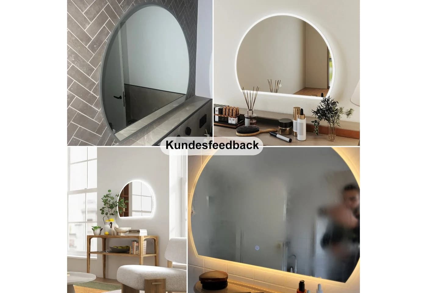 duschspa LED Badspiegel Halbrund Touch/Wandschalter Dimmbar Memory Beschlagfrei - Bild 3