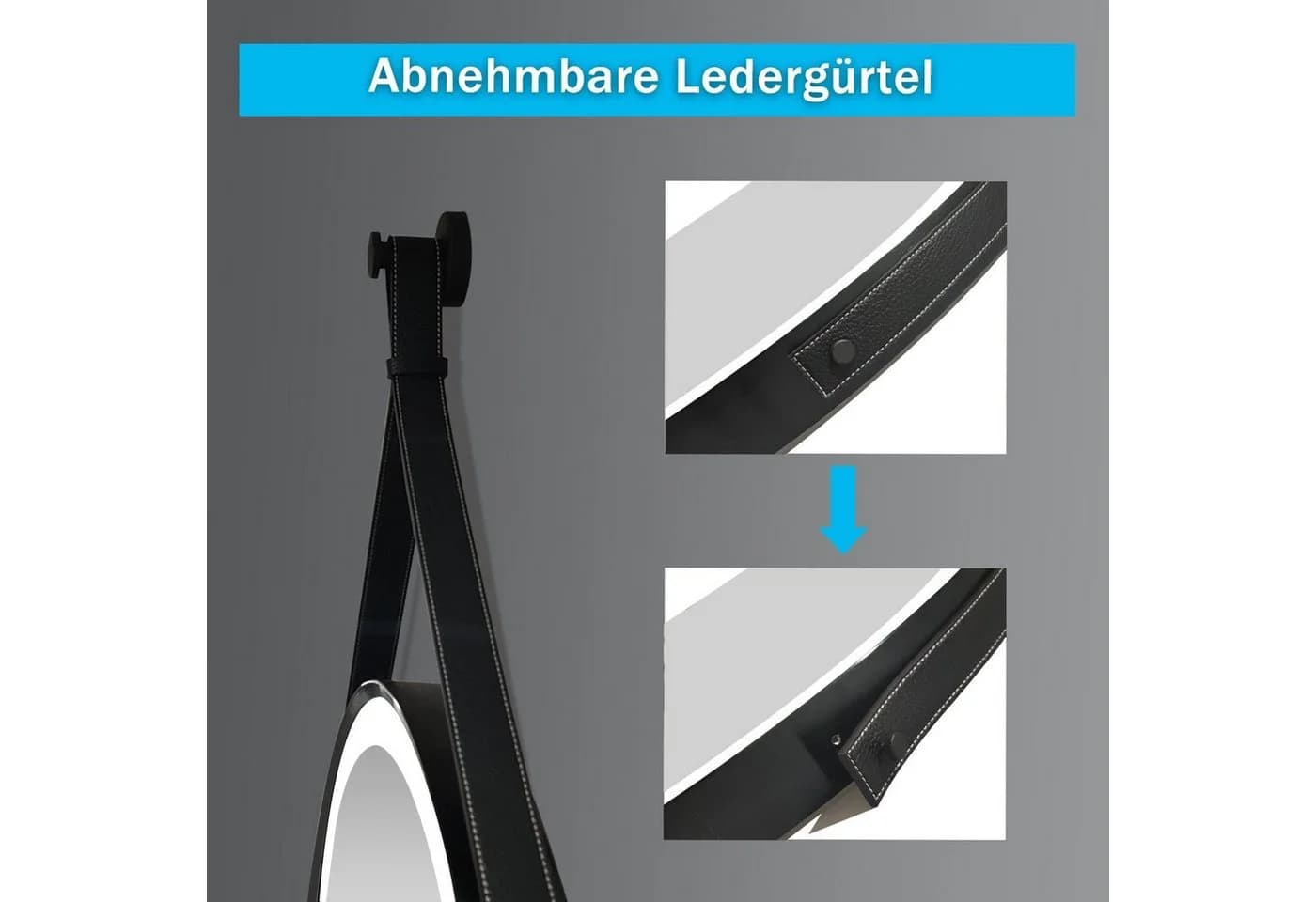 duschspa Runder LED Badspiegel Schwarz mit Licht und Dimmfunktion - Bild 5