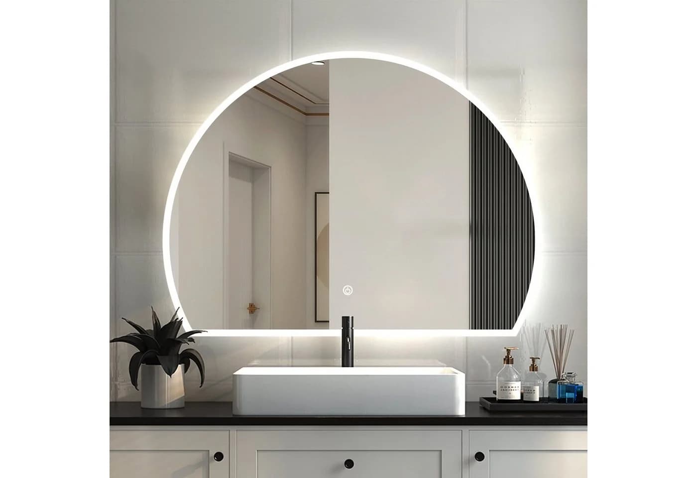 duschspa LED Badspiegel Halbrund Touch/Wandschalter Dimmbar Memory Beschlagfrei - Bild 2
