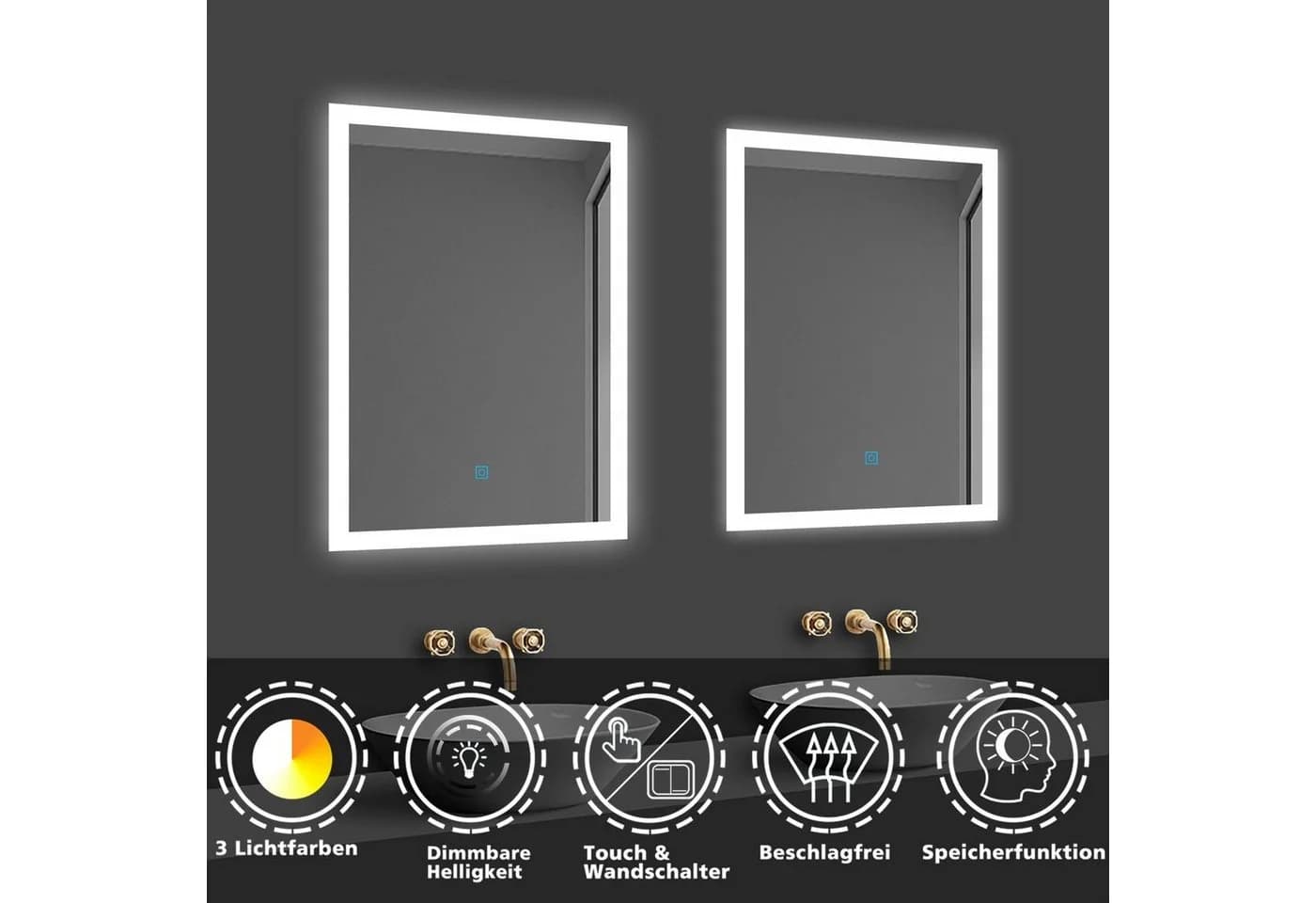 duschspa LED Badspiegel mit Touch-Schalter & Entnebelung