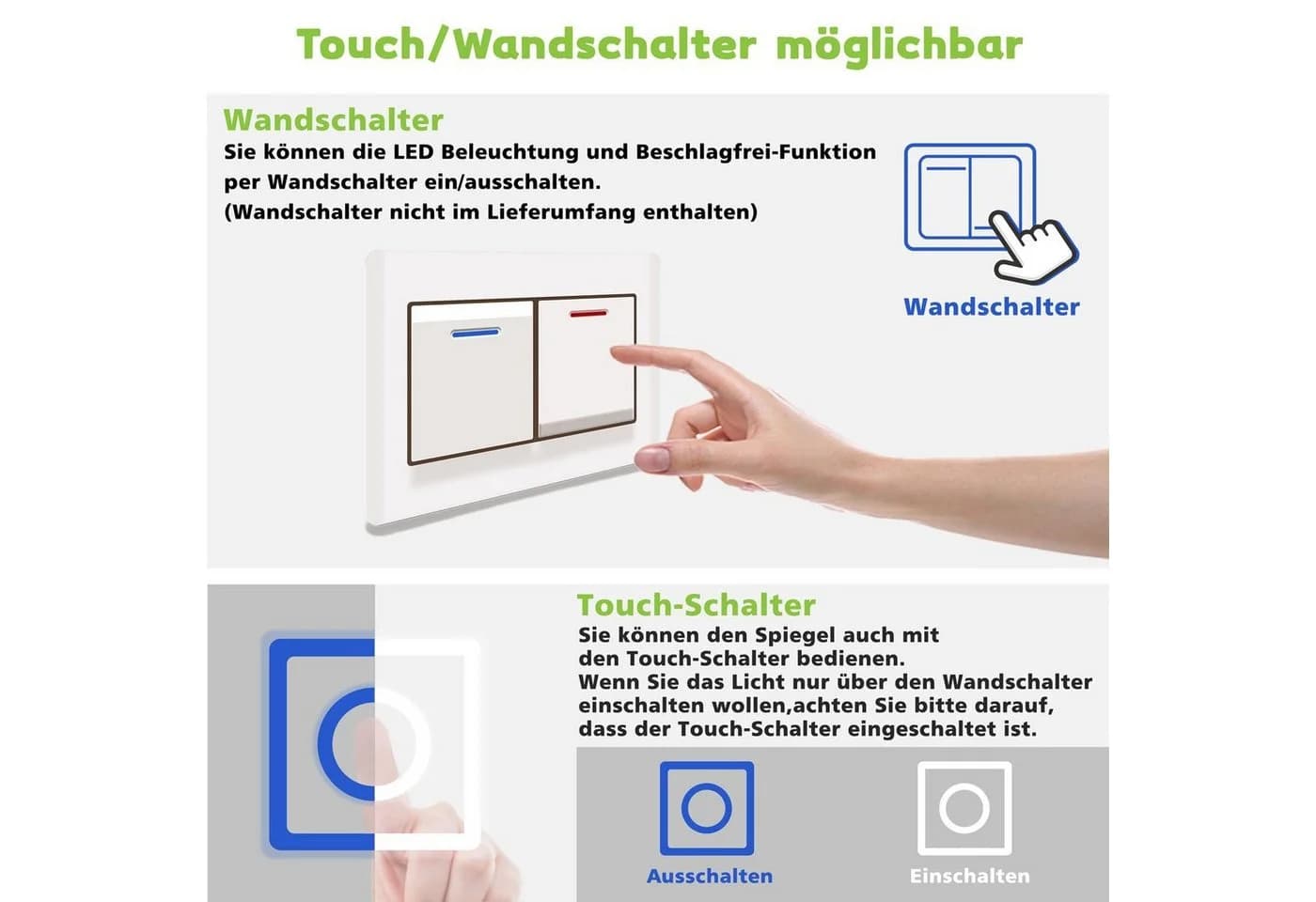duschspa LED Badspiegel mit Touch-Schalter & Entnebelung - Bild 5