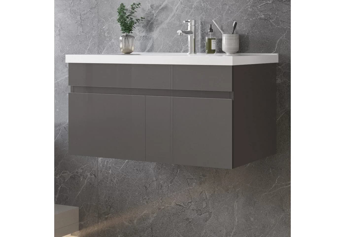 duschspa Waschtisch Unterschrank Anthrazit Hochglanz - Bild 4