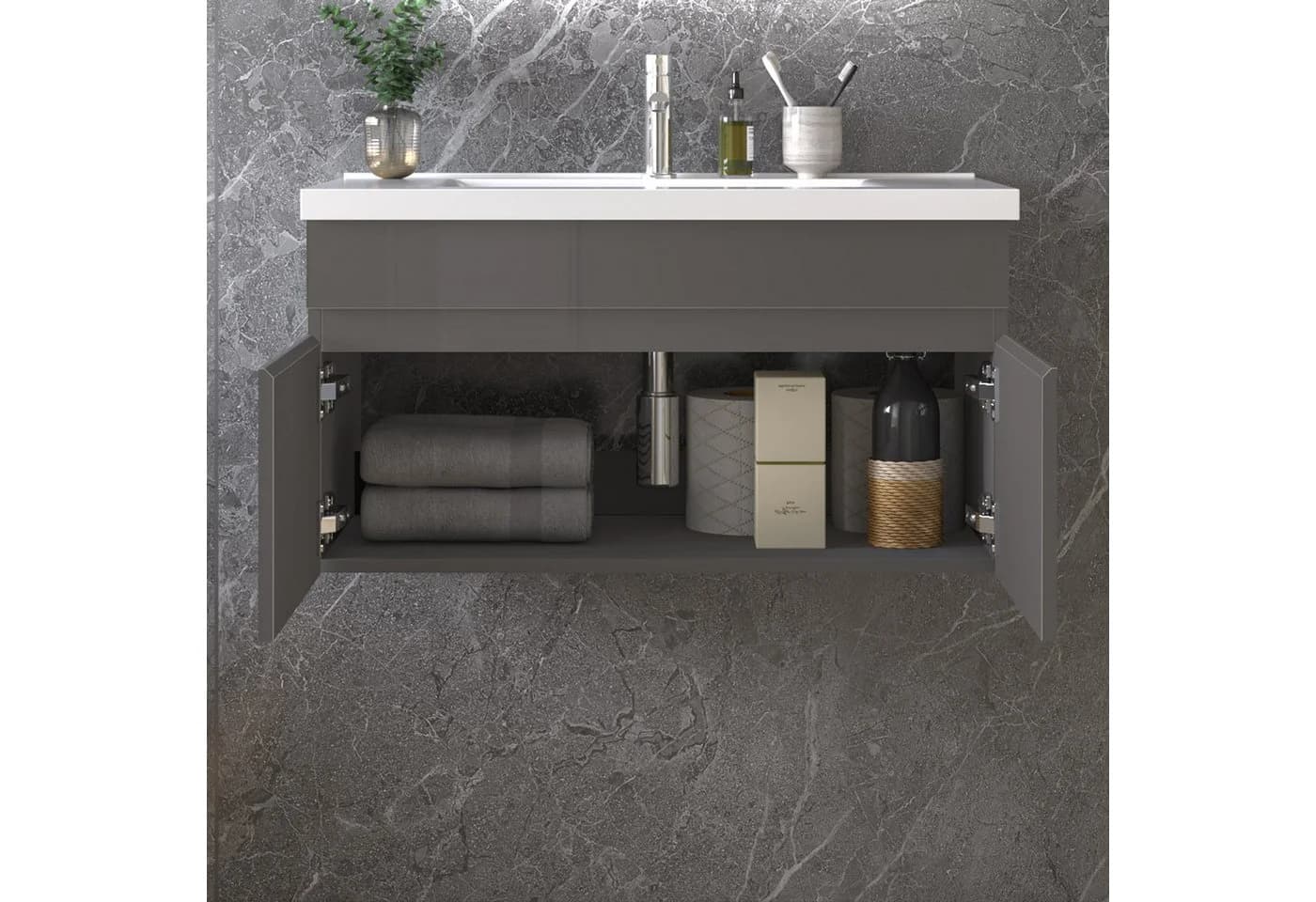 duschspa Waschtisch Unterschrank Anthrazit Hochglanz - Bild 5