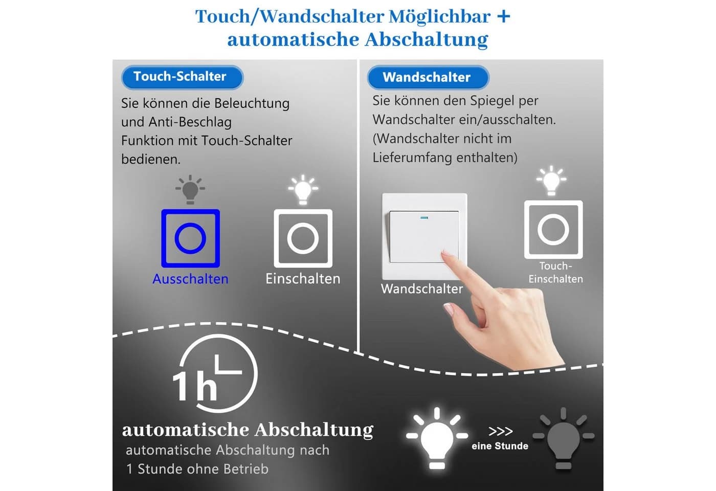duschspa Badspiegel Wolke LED Beleuchtung Dimmbar Antibeschlag Aluminium Rahmen - Bild 5