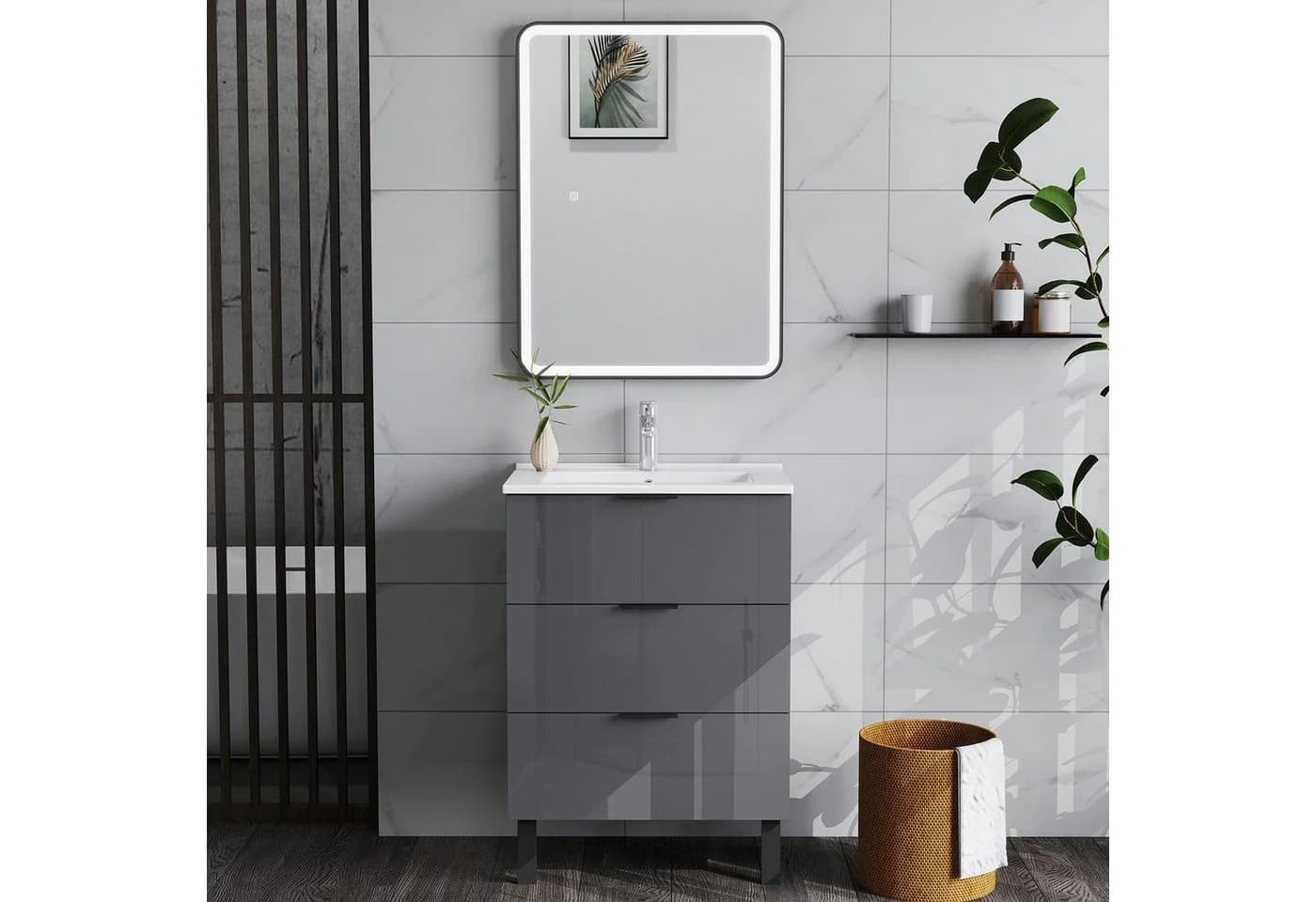 duschspa Waschtisch Badmöbel Set Waschbecken mit Unterschrank Hochglanz Schwarz - Bild 5
