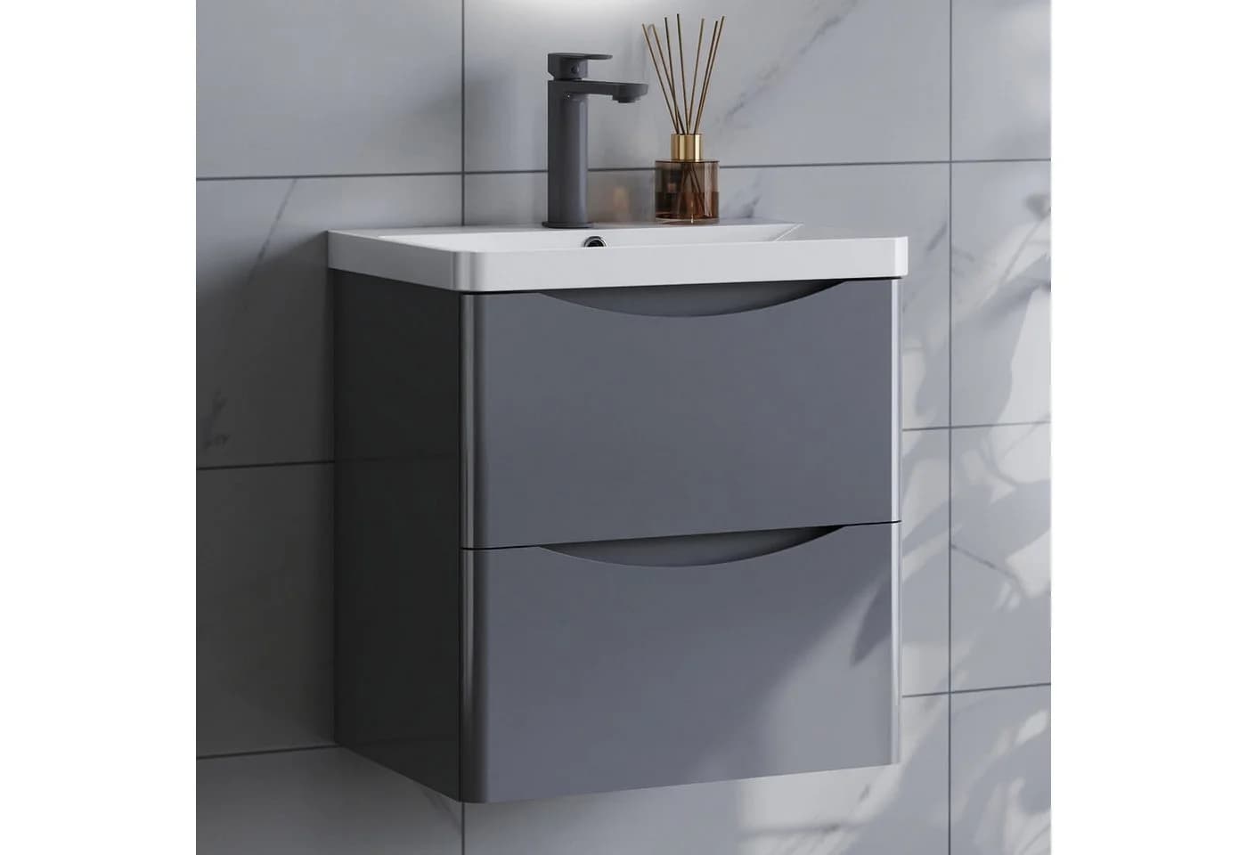 duschspa Waschtisch Waschbecken mit Unterschrank Smiley Dunklegrau - Bild 2