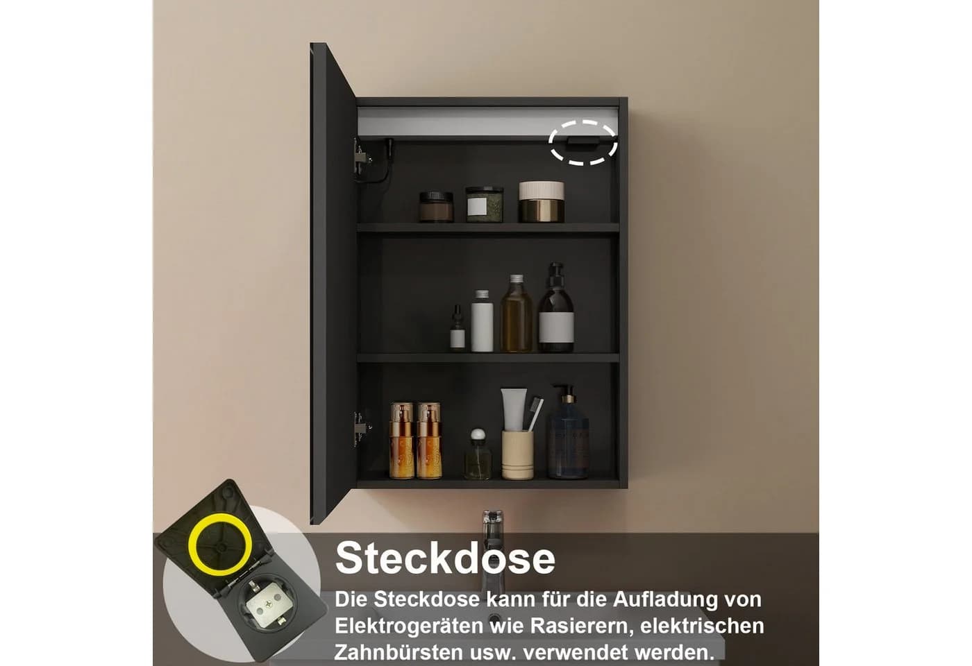 duschspa Spiegelschrank LED Badschrank Schwarz Hochglanz 40-100cm - Bild 5