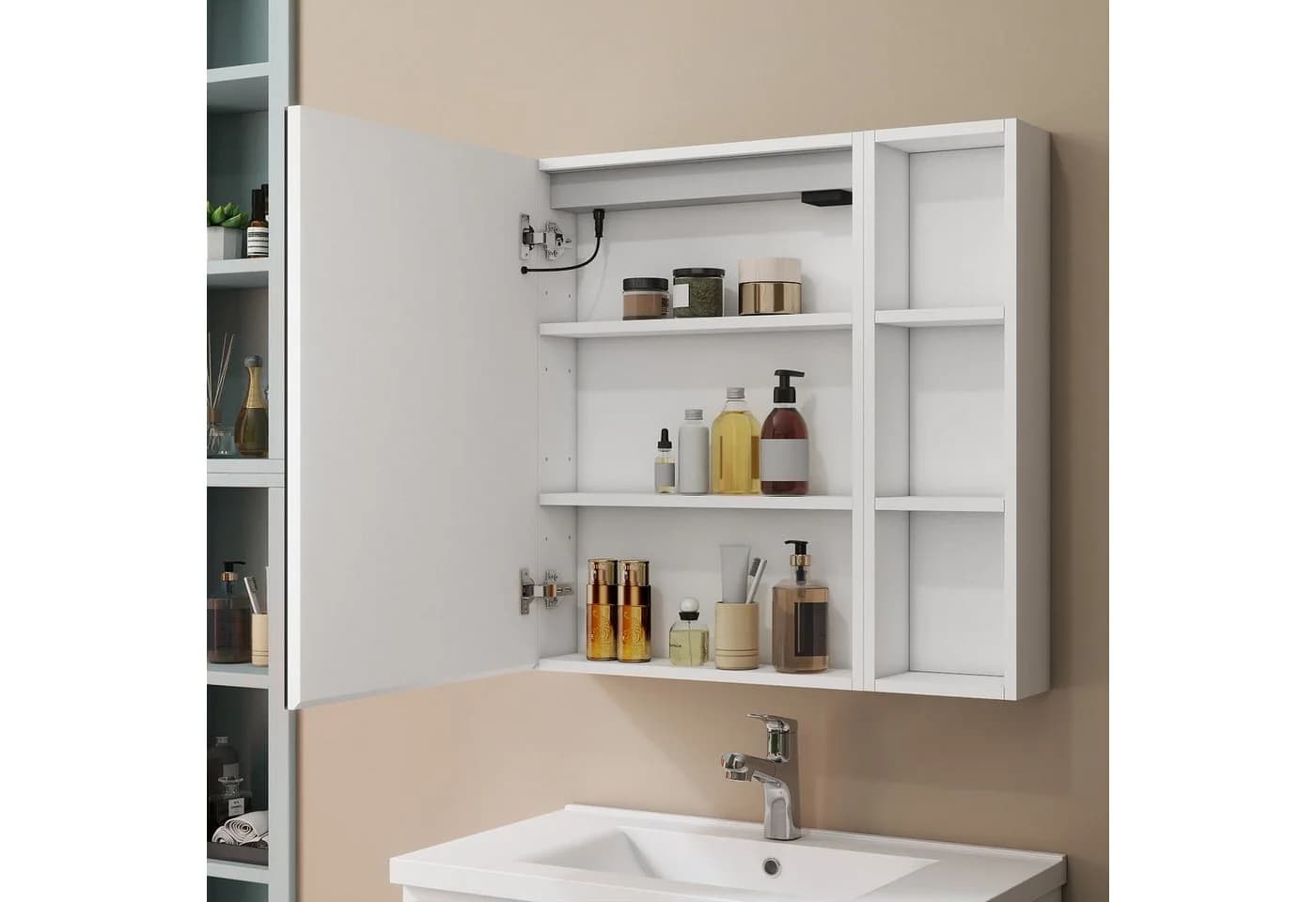 duschspa Spiegelschrank LED mit Steckdose und Touch-Steuerung
