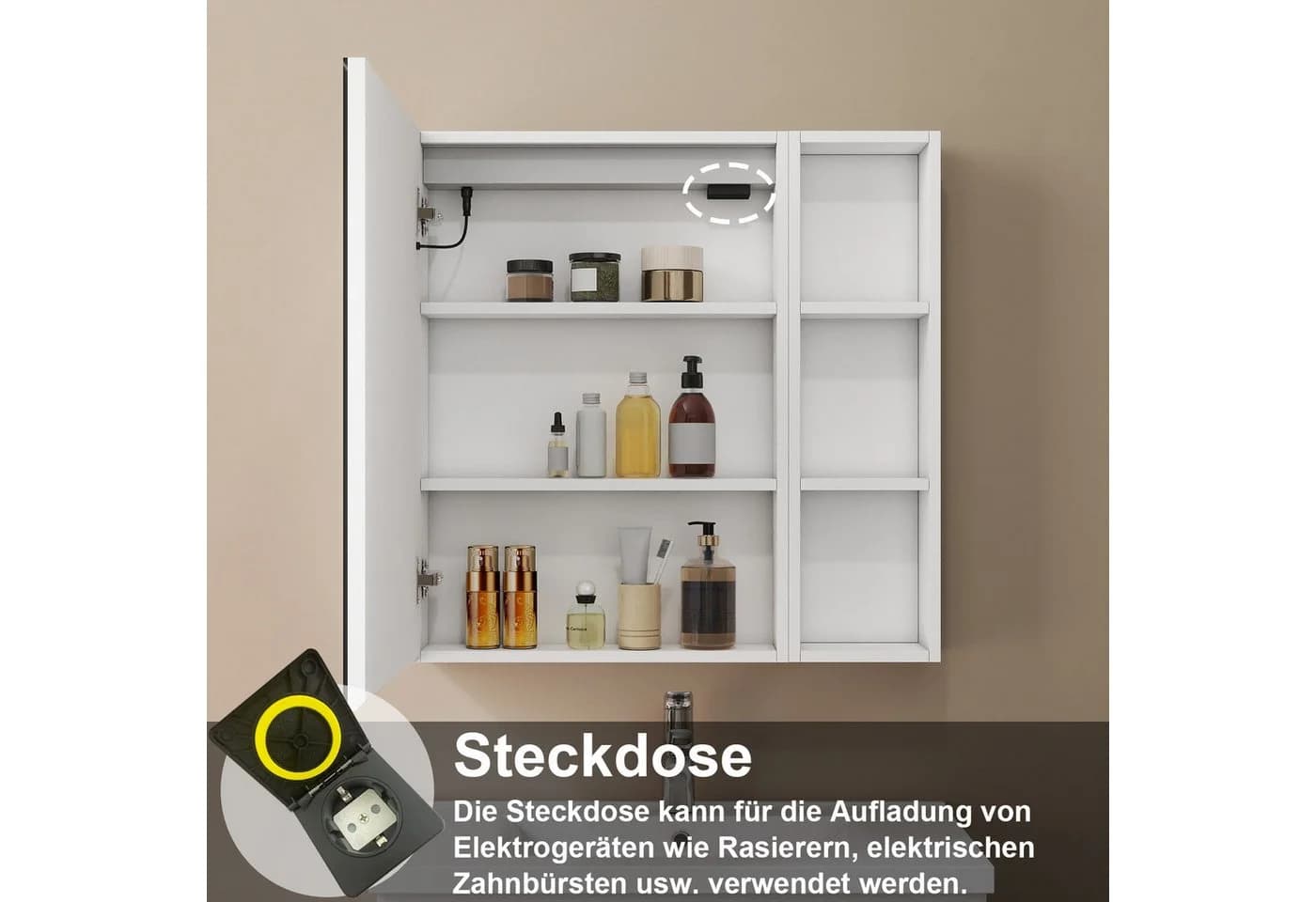 duschspa Spiegelschrank LED mit Steckdose und Touch-Steuerung - Bild 5