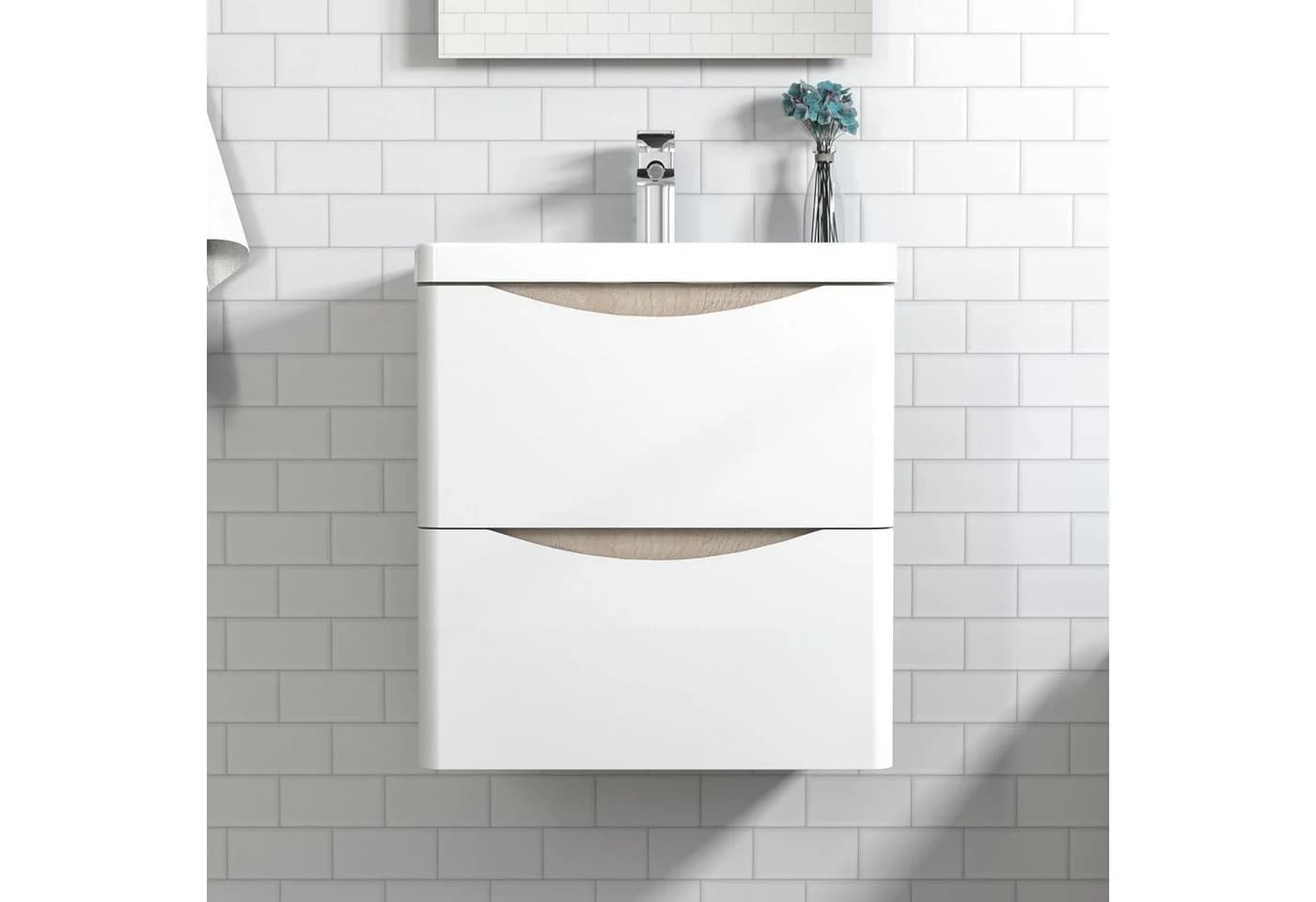duschspa Waschtisch mit Unterschrank Weiß+Eiche - Bild 3