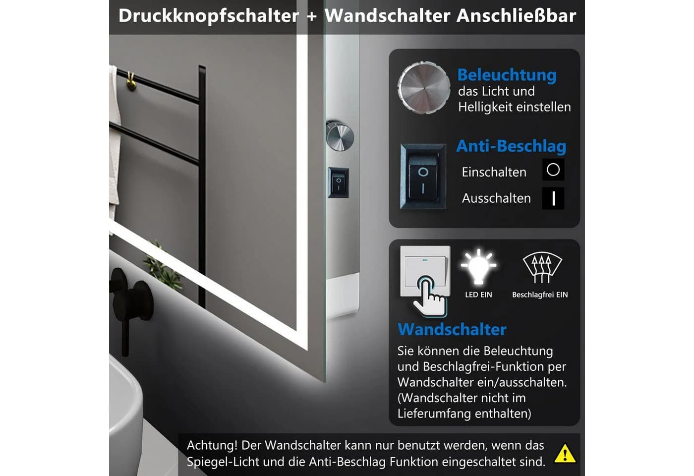 duschspa Badspiegel mit Beleuchtung Dimmbar Memory Beschlagfrei - Bild 4