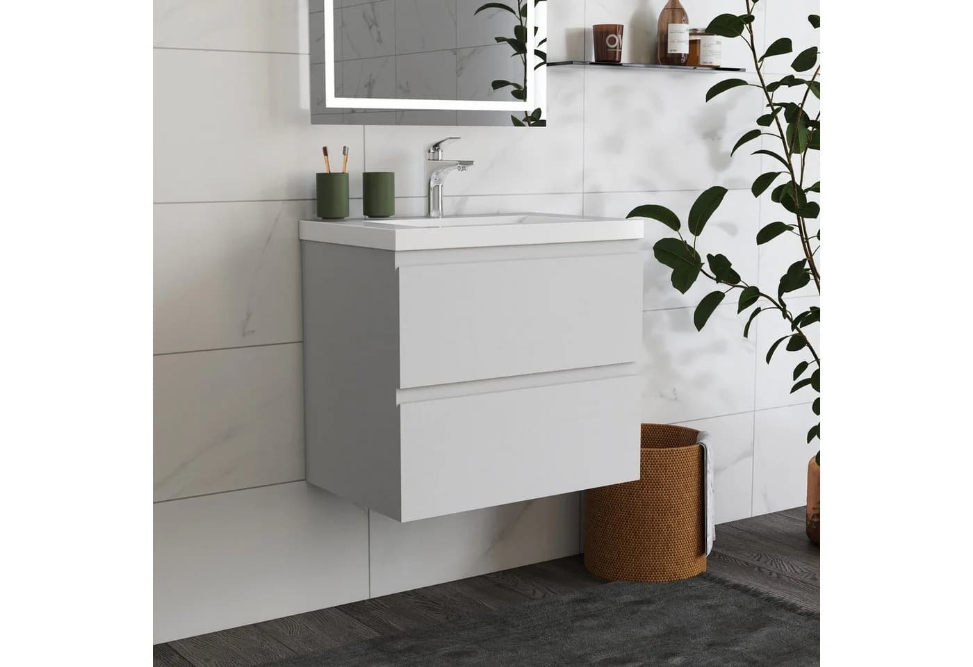 duschspa Waschtisch mit Unterschrank Badmöbel Set Matt Weiß - Bild 2