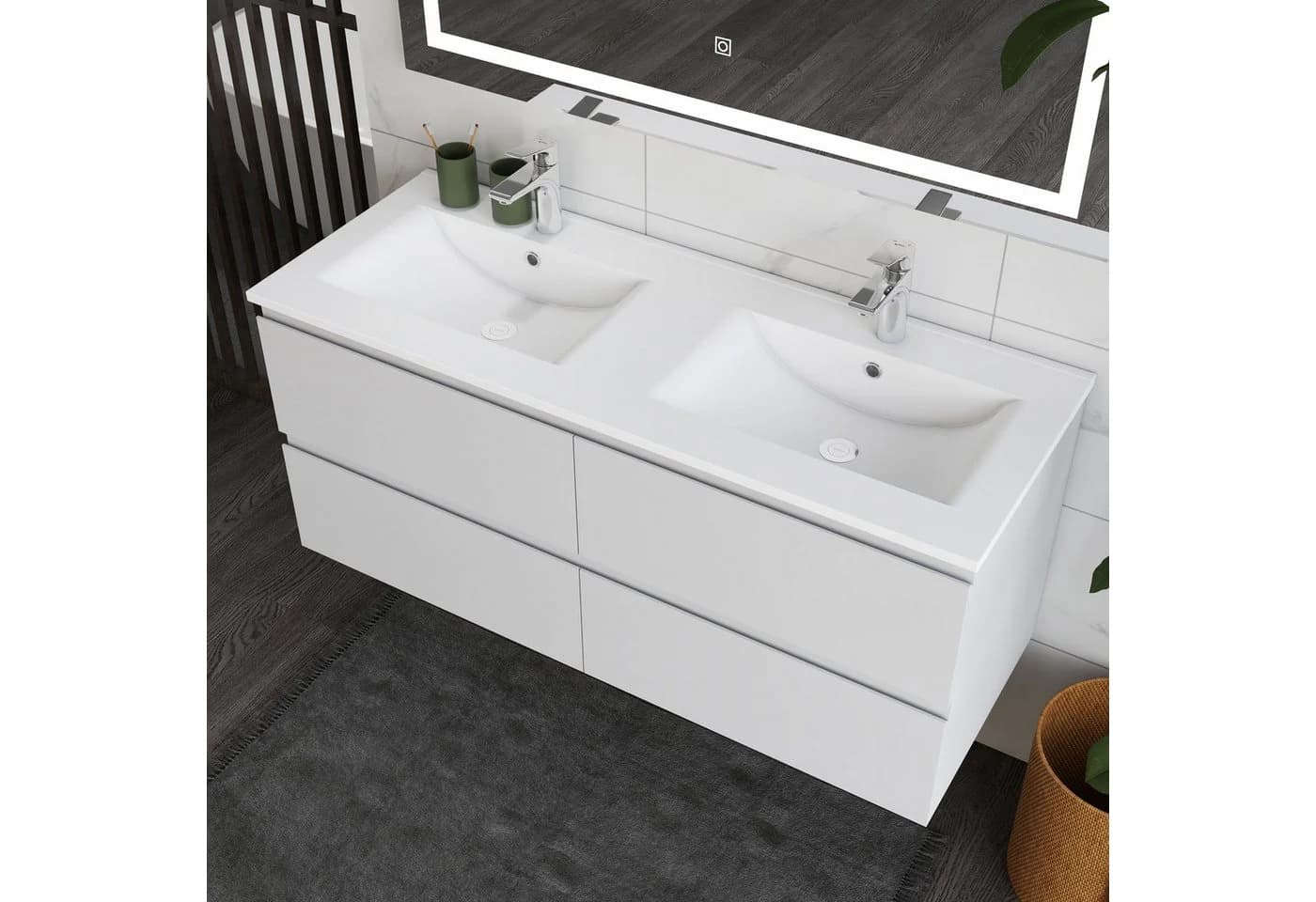 duschspa Doppelwaschtisch 120cm Weiß mit Unterschrank