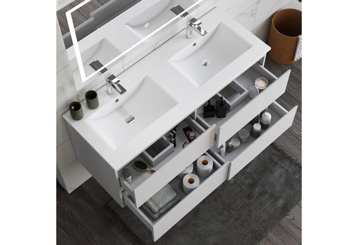 duschspa Doppelwaschtisch 120cm Weiß mit Unterschrank - Bild 3