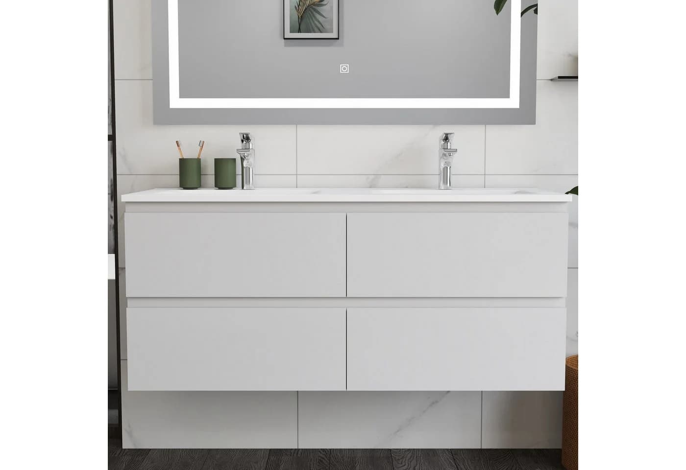duschspa Doppelwaschtisch 120cm Weiß mit Unterschrank - Bild 4