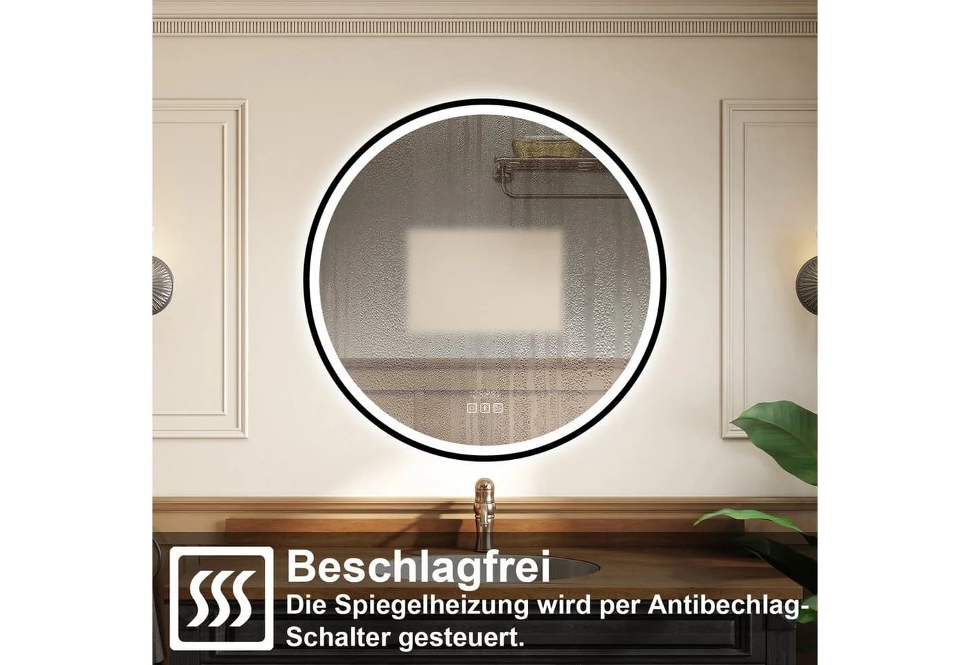 AICA Badspiegel mit LED Beleuchtung, Bluetooth 5.0 & Uhr - Bild 3